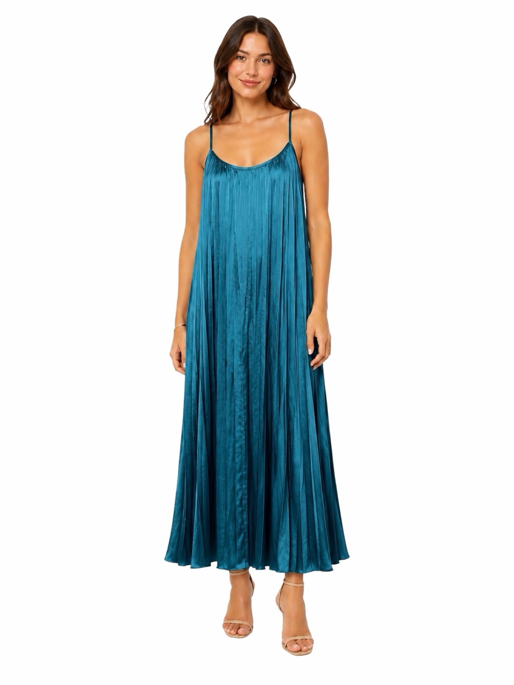 Bishop + Young Mara Pleated Satin Dress - Size Medium - Jasmine